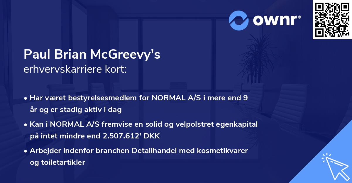 Paul Brian McGreevy's erhvervskarriere kort