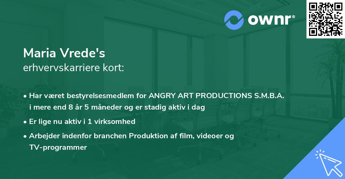 Maria Vrede's erhvervskarriere kort