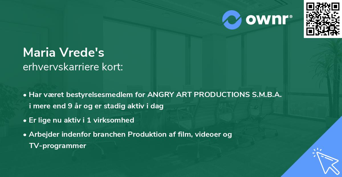 Maria Vrede's erhvervskarriere kort
