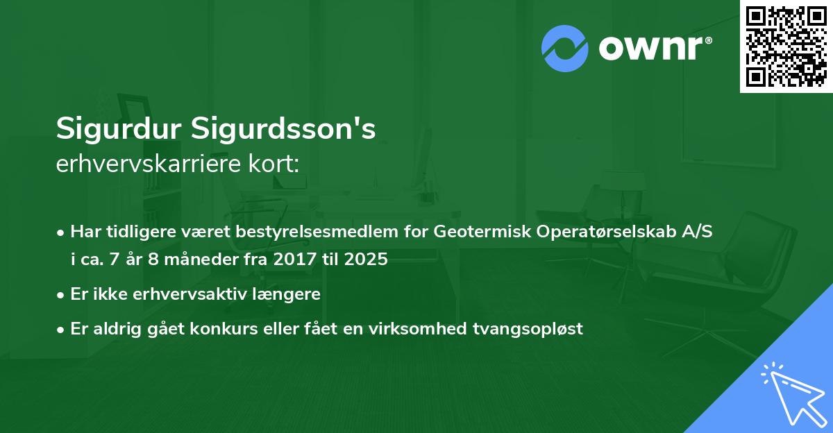 Sigurdur Sigurdsson's erhvervskarriere kort