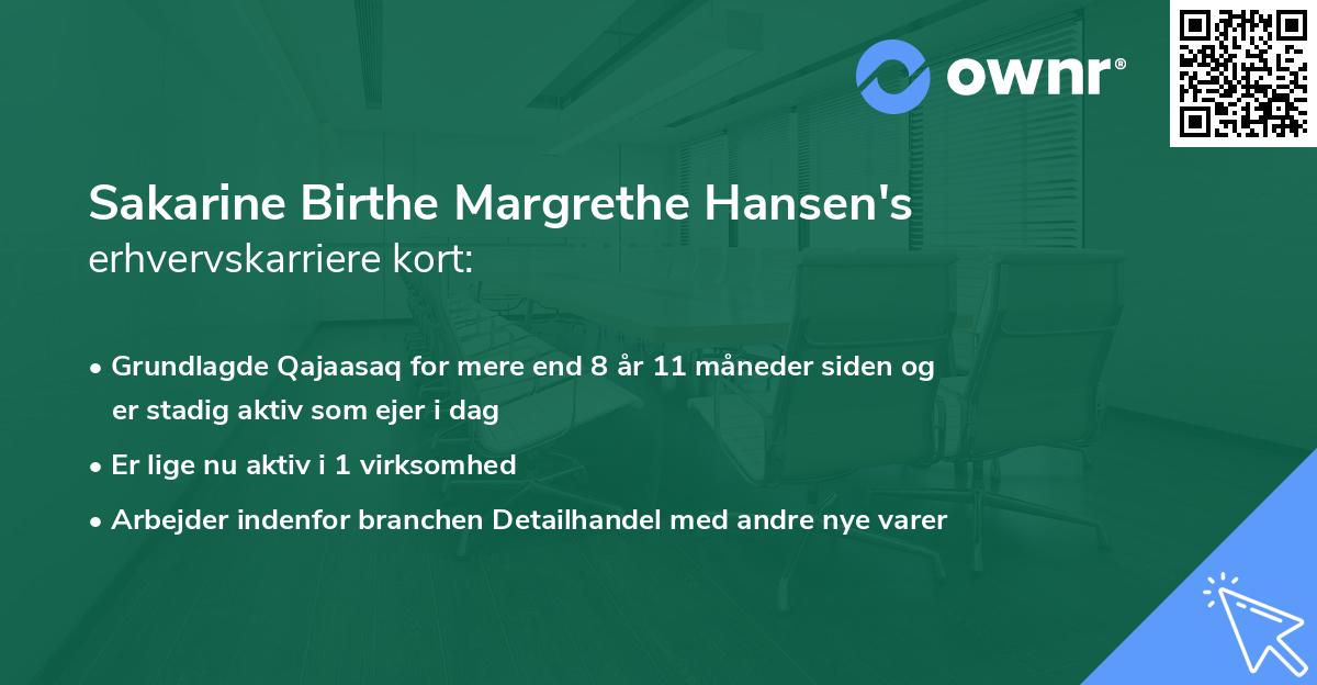 Sakarine Birthe Margrethe Hansen's erhvervskarriere kort