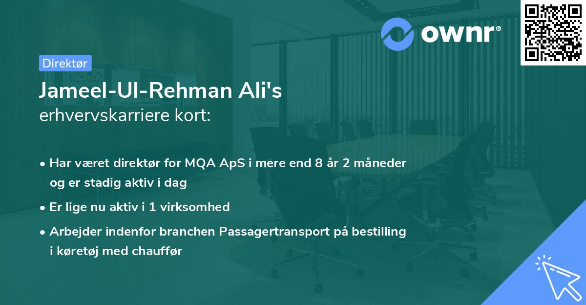 Jameel-Ul-Rehman Ali's erhvervskarriere kort