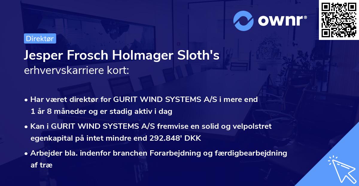 Jesper Frosch Holmager Sloth's erhvervskarriere kort
