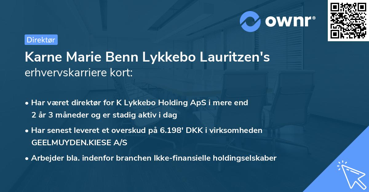 Karne Marie Benn Lykkebo Lauritzen's erhvervskarriere kort