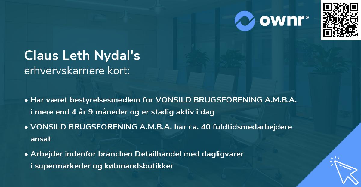 Claus Leth Nydal's erhvervskarriere kort