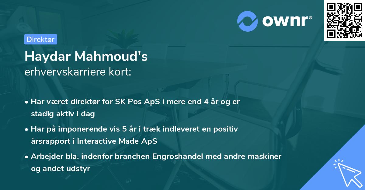 Haydar Mahmoud's erhvervskarriere kort