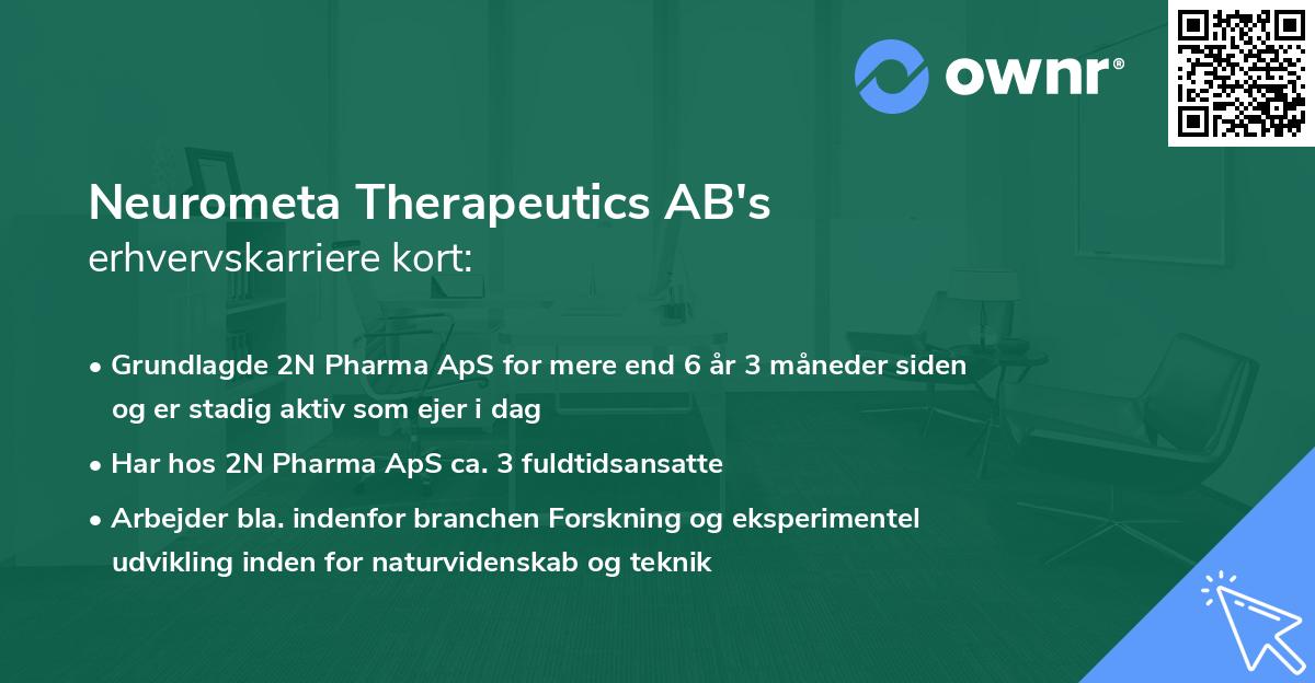 Neurometa Therapeutics AB's erhvervskarriere kort