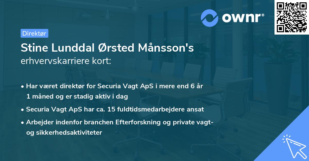 Stine Lunddal Ørsted Månsson's erhvervskarriere kort
