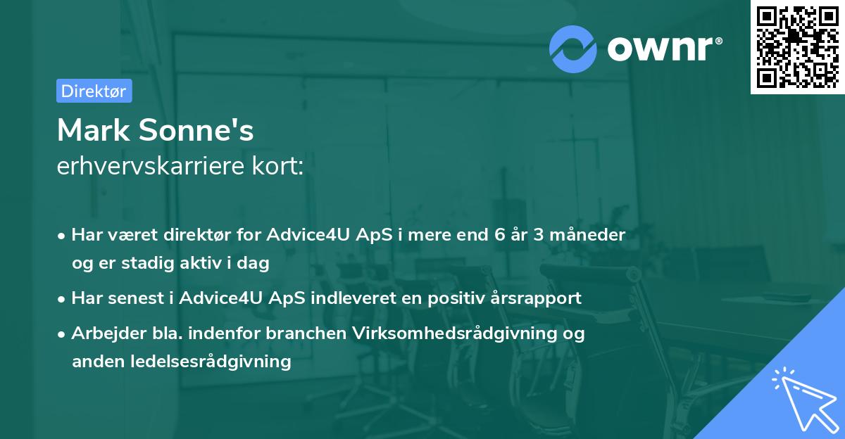Mark Sonne's erhvervskarriere kort