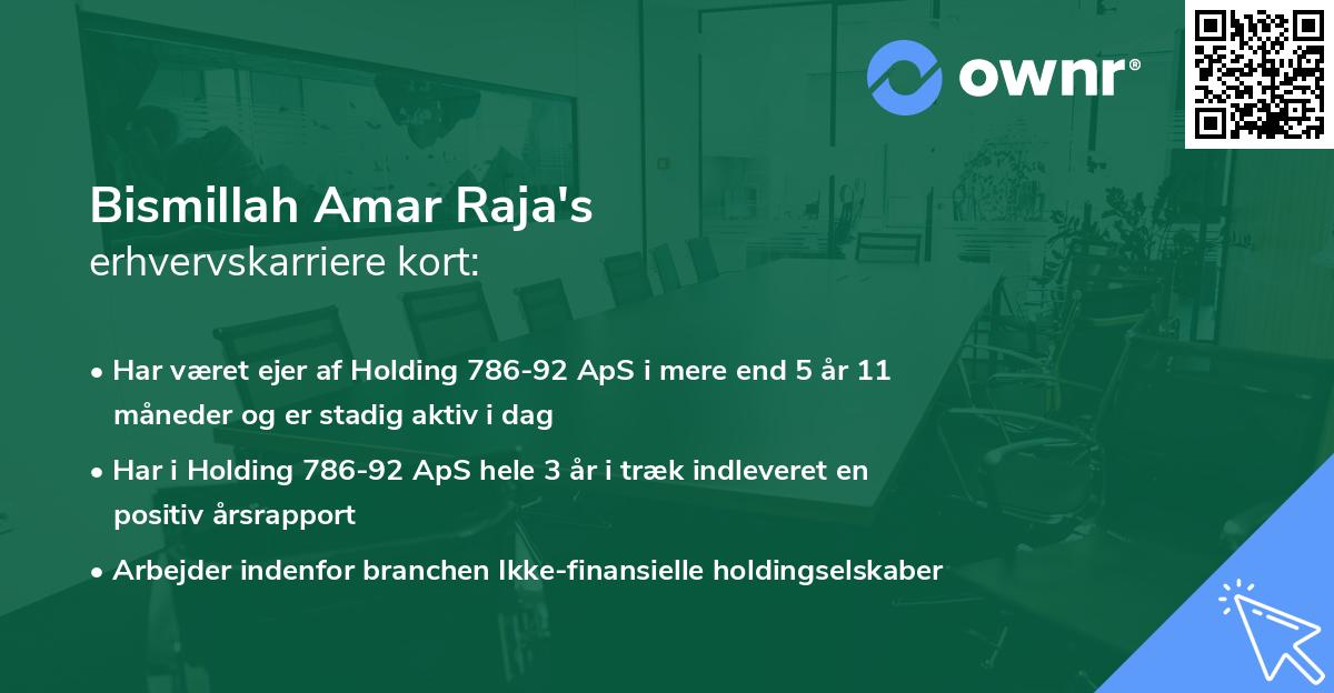 Bismillah Amar Raja's erhvervskarriere kort