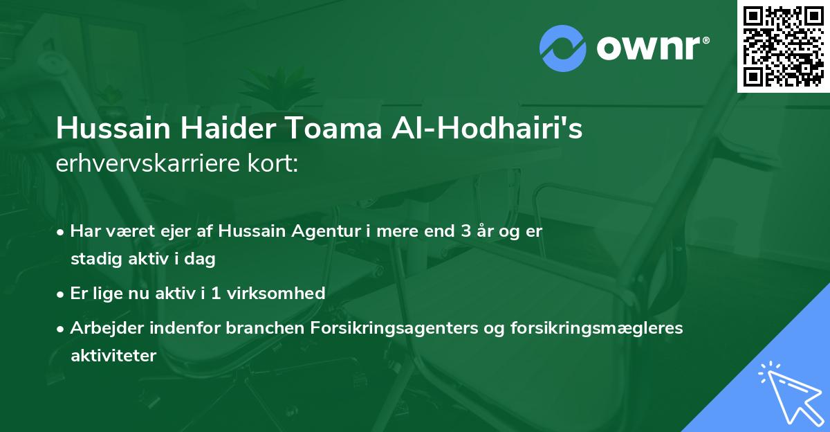 Hussain Haider Toama Al-Hodhairi's erhvervskarriere kort