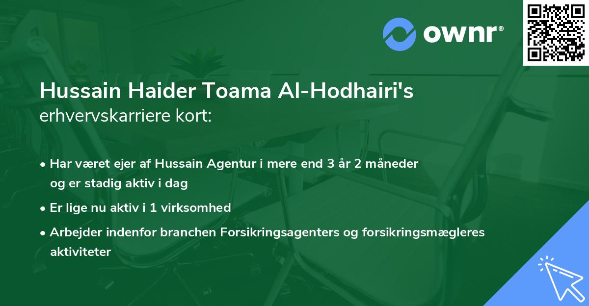 Hussain Haider Toama Al-Hodhairi's erhvervskarriere kort