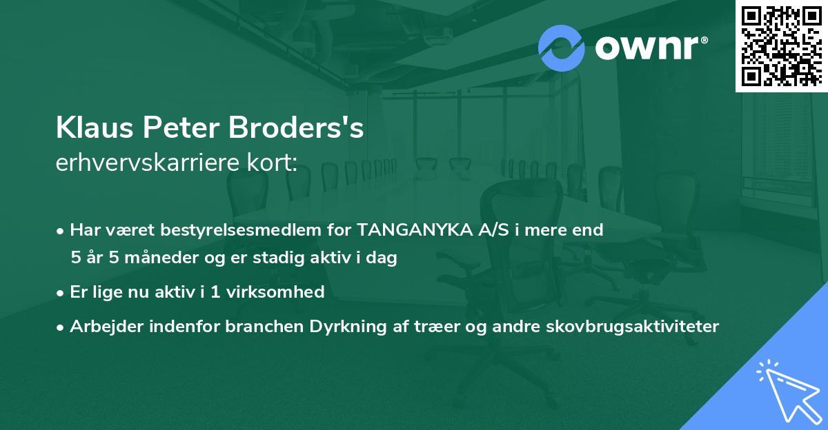 Klaus Peter Broders's erhvervskarriere kort