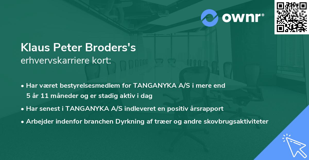 Klaus Peter Broders's erhvervskarriere kort