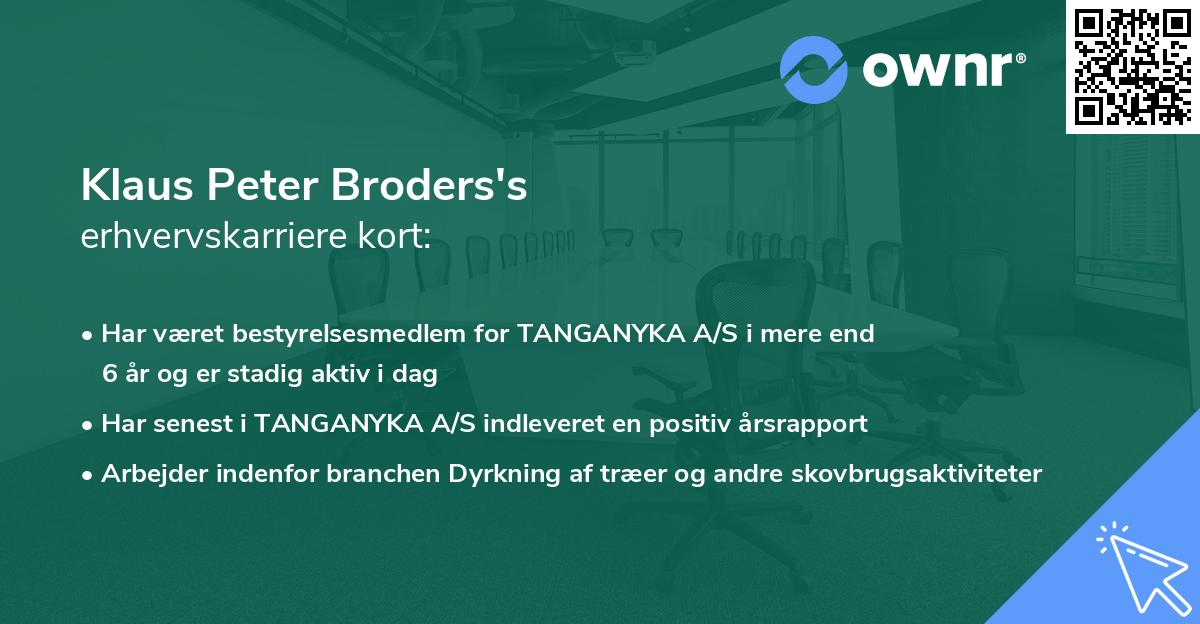 Klaus Peter Broders's erhvervskarriere kort