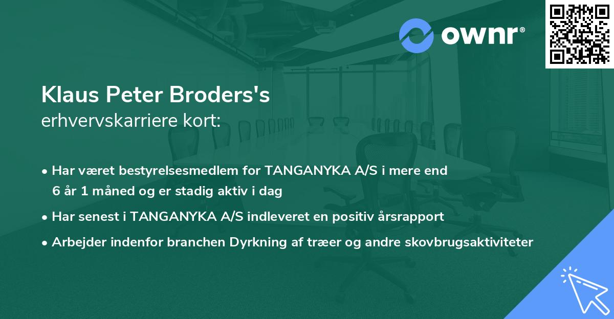 Klaus Peter Broders's erhvervskarriere kort