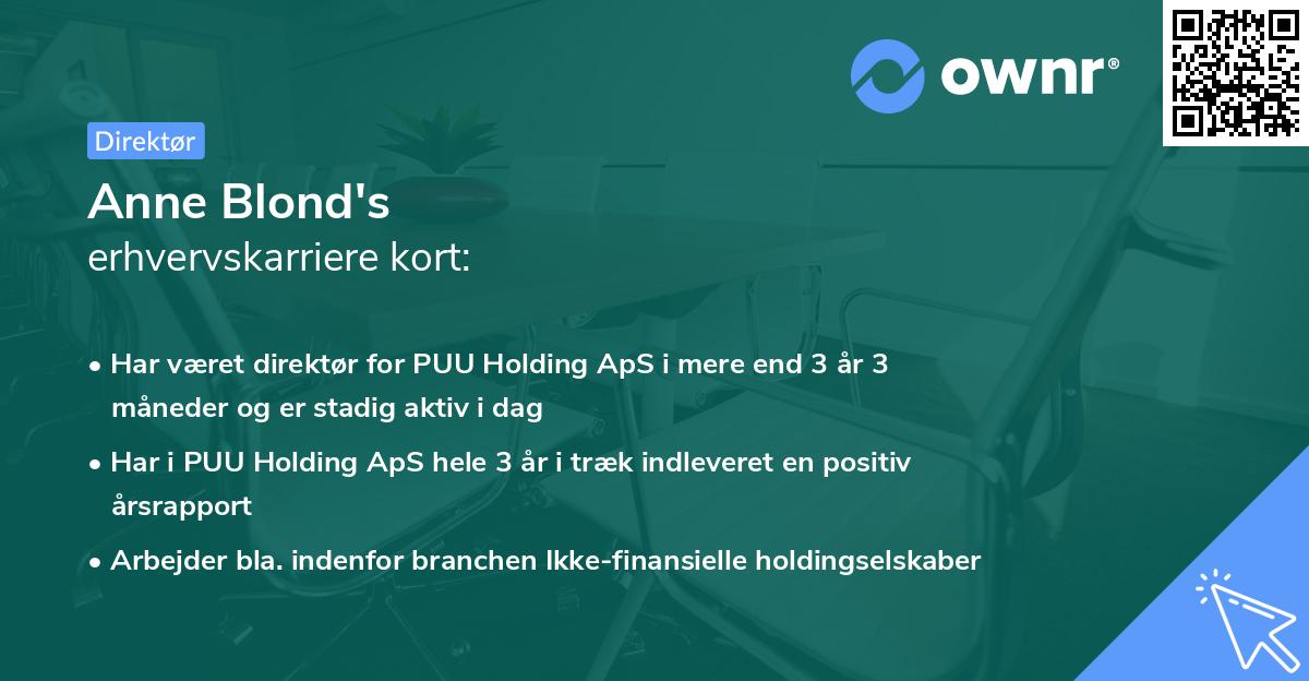 Anne Blond's erhvervskarriere kort