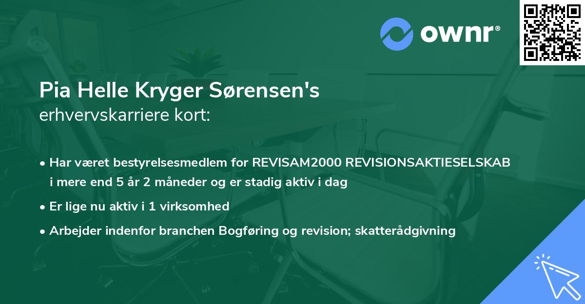 Pia Helle Kryger Sørensen's erhvervskarriere kort