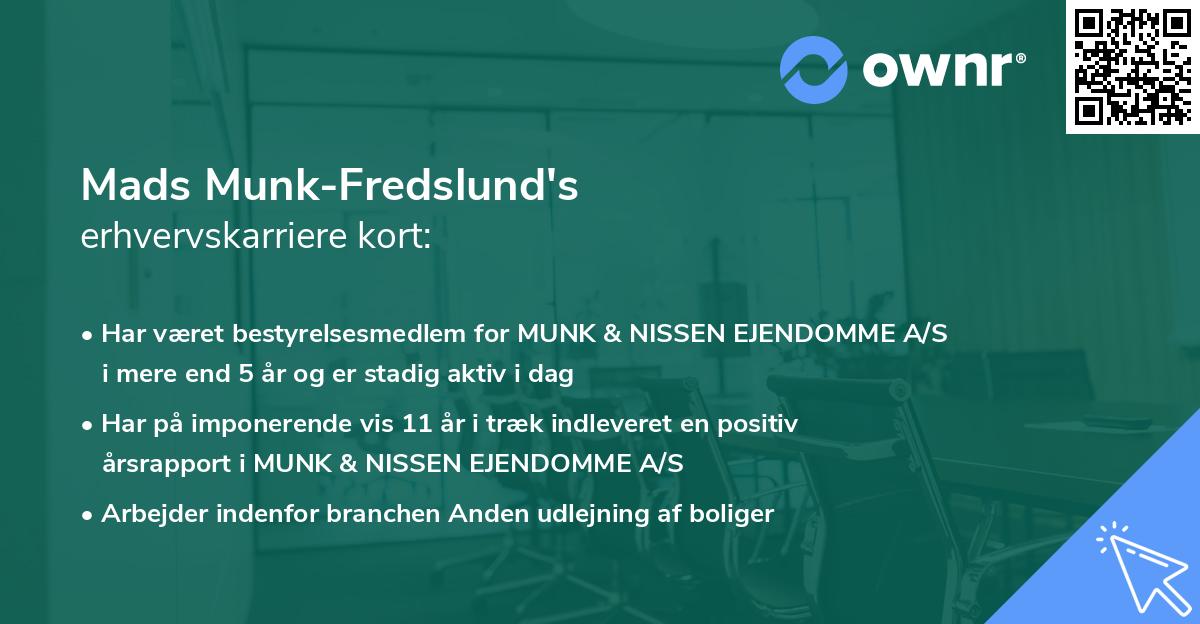 Mads Munk-Fredslund's erhvervskarriere kort