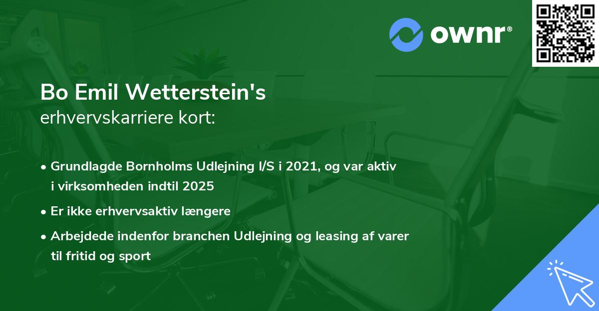 Bo Emil Wetterstein's erhvervskarriere kort