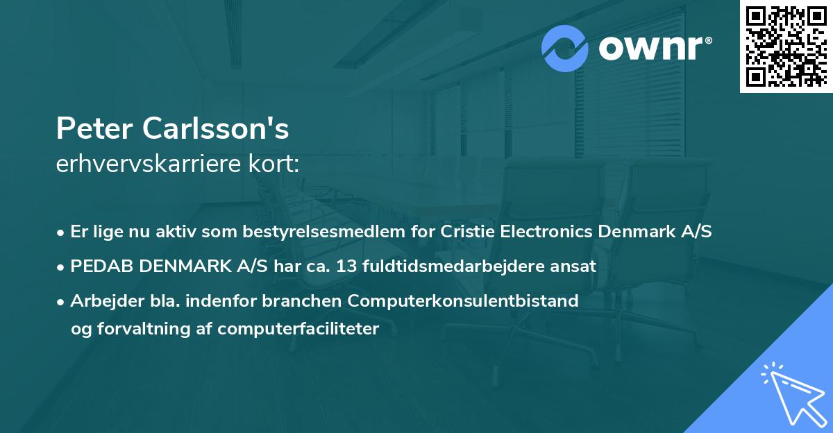 Peter Carlsson's erhvervskarriere kort