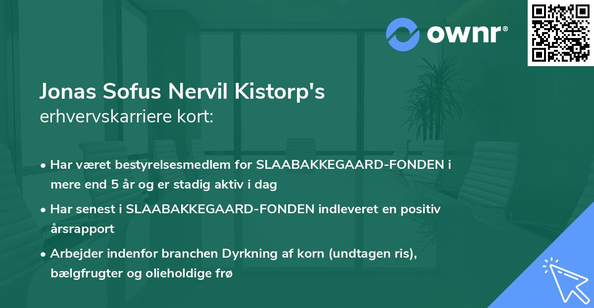 Jonas Sofus Nervil Kistorp's erhvervskarriere kort