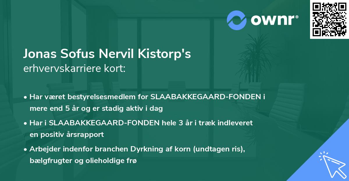 Jonas Sofus Nervil Kistorp's erhvervskarriere kort