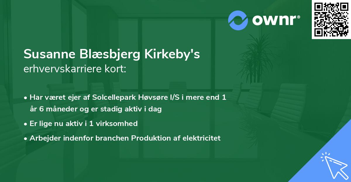Susanne Blæsbjerg Kirkeby's erhvervskarriere kort