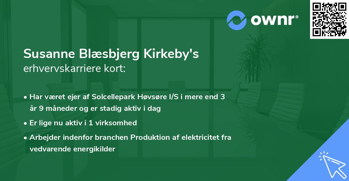 Susanne Blæsbjerg Kirkeby's erhvervskarriere kort