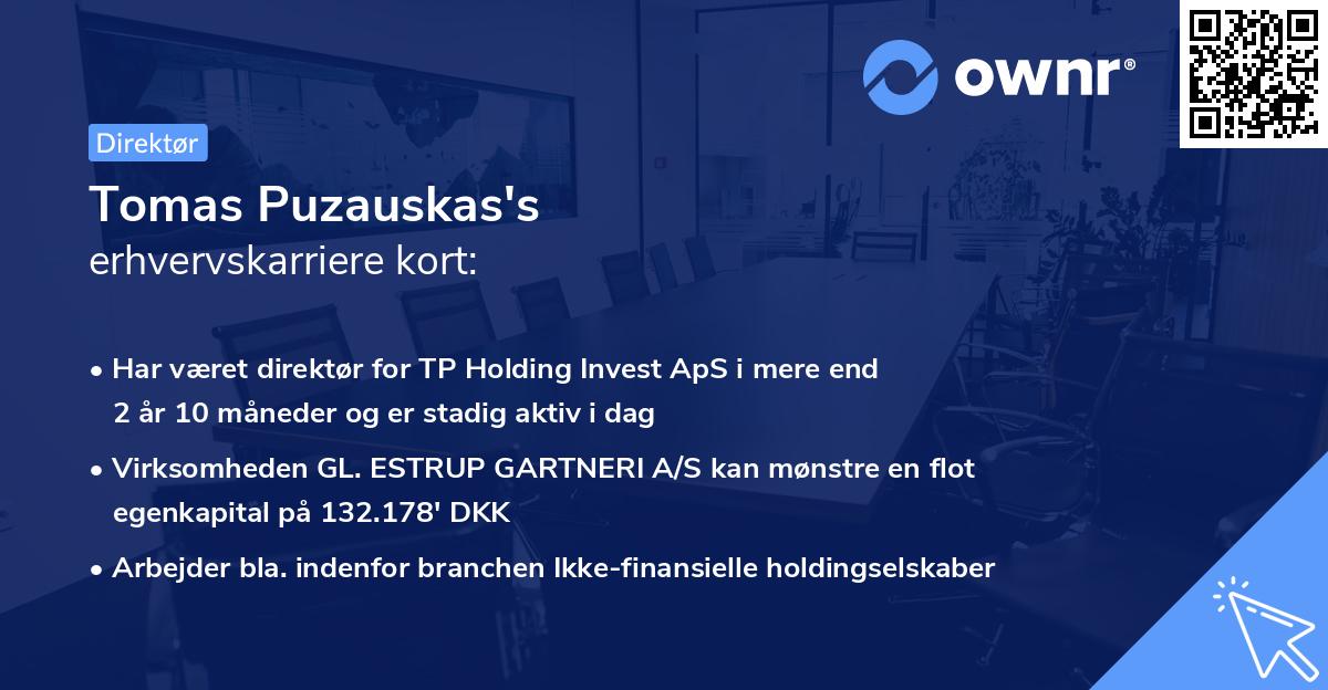 Tomas Puzauskas's erhvervskarriere kort
