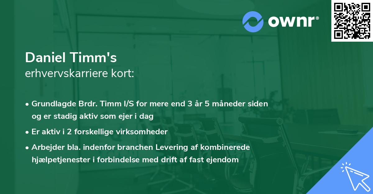 Daniel Timm's erhvervskarriere kort