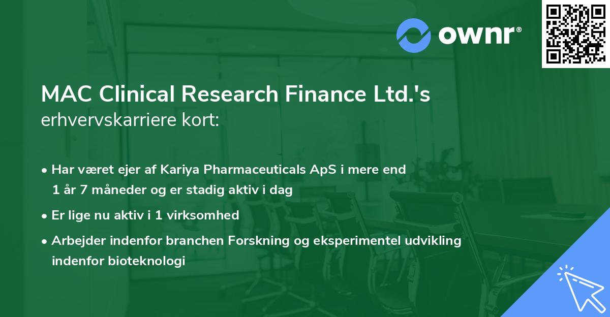 MAC Clinical Research Finance Ltd.'s erhvervskarriere kort