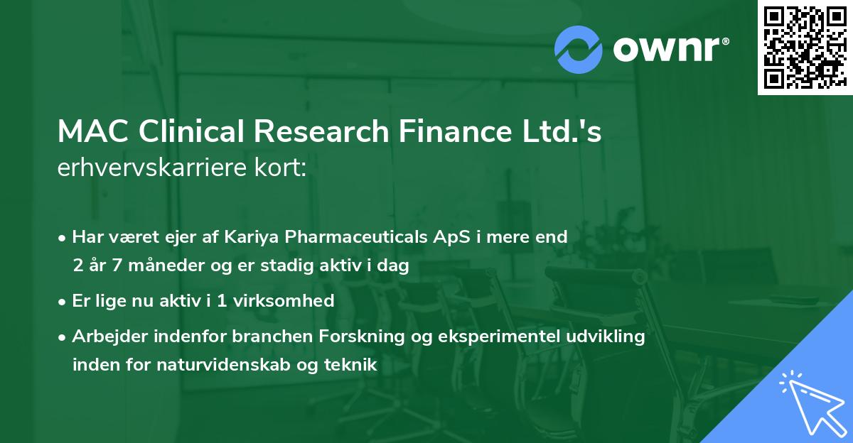 MAC Clinical Research Finance Ltd.'s erhvervskarriere kort
