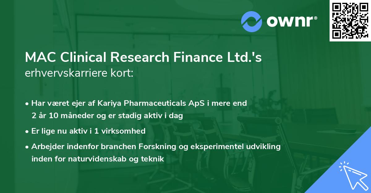 MAC Clinical Research Finance Ltd.'s erhvervskarriere kort