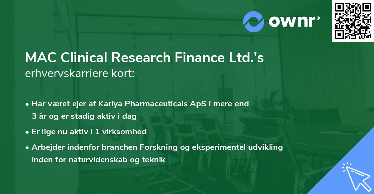 MAC Clinical Research Finance Ltd.'s erhvervskarriere kort