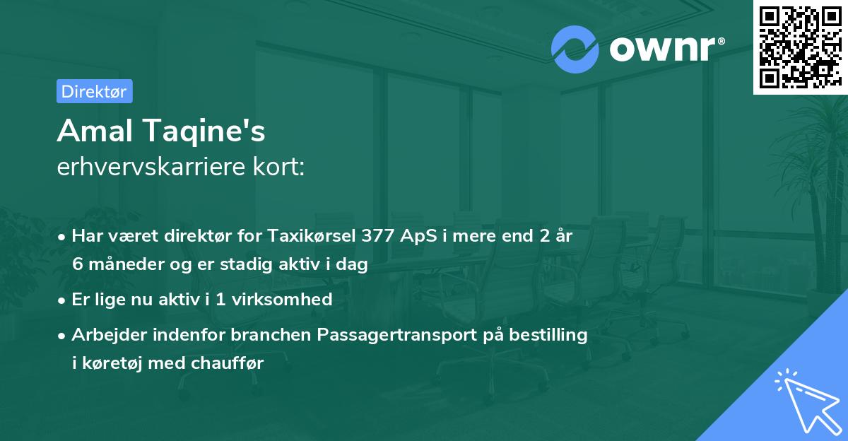 Amal Taqine's erhvervskarriere kort