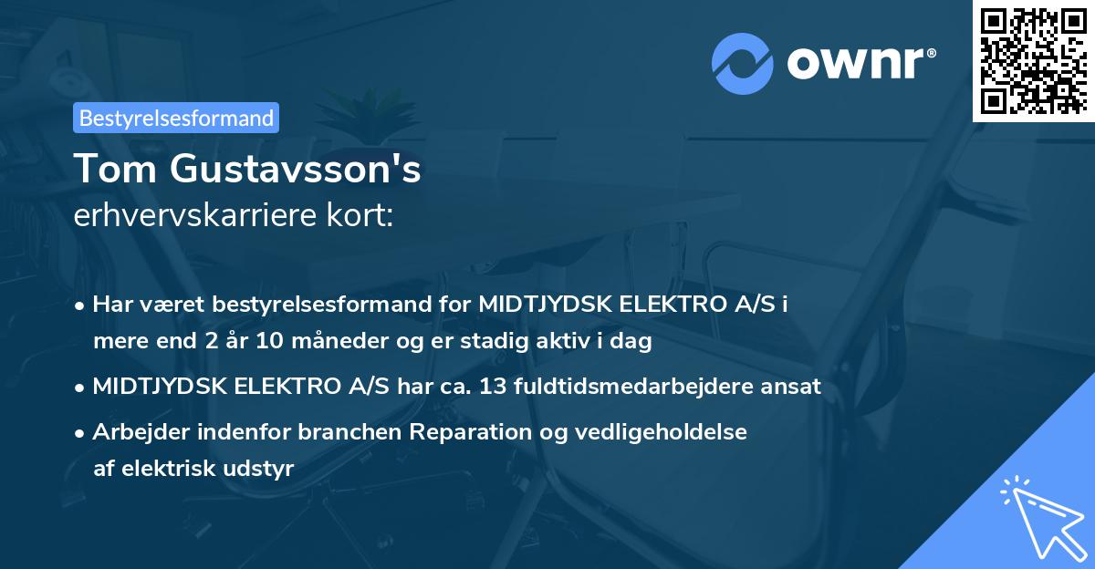Tom Gustavsson's erhvervskarriere kort
