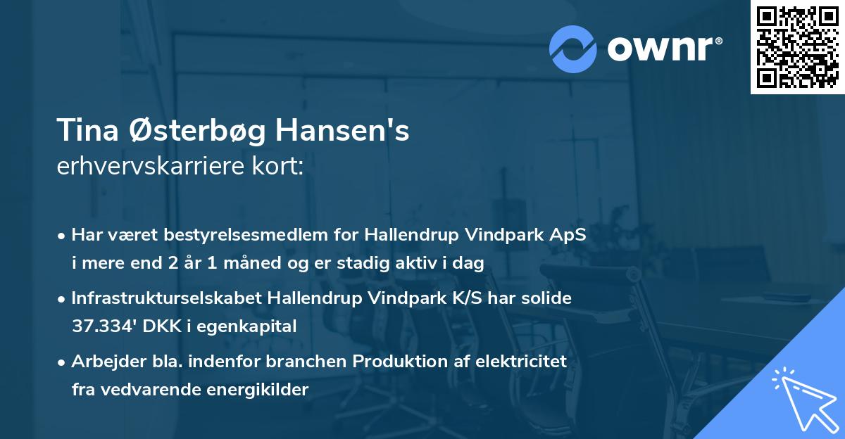 Tina Østerbøg Hansen's erhvervskarriere kort