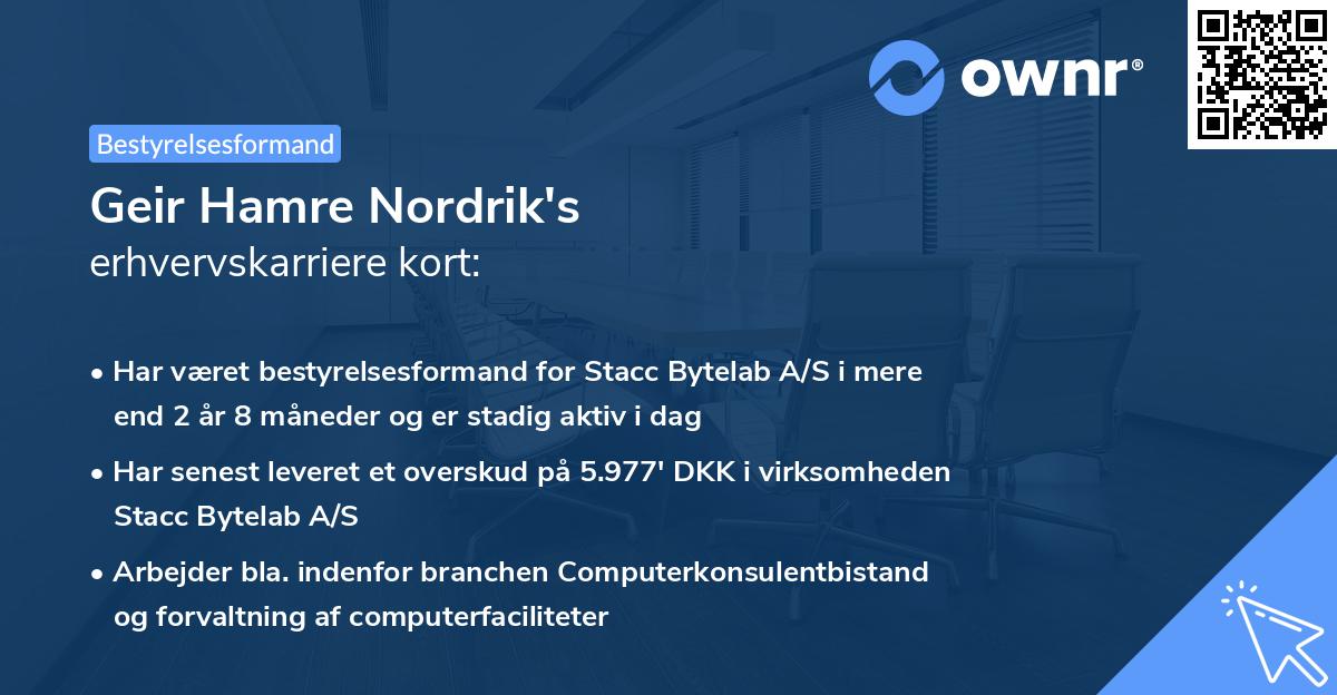Geir Hamre Nordrik's erhvervskarriere kort