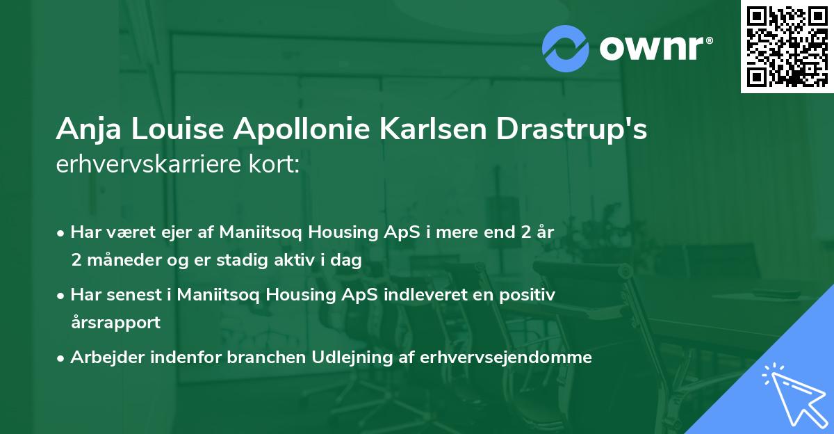 Anja Louise Apollonie Karlsen Drastrup's erhvervskarriere kort