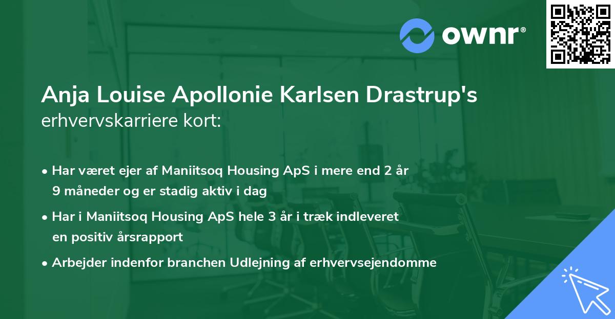 Anja Louise Apollonie Karlsen Drastrup's erhvervskarriere kort