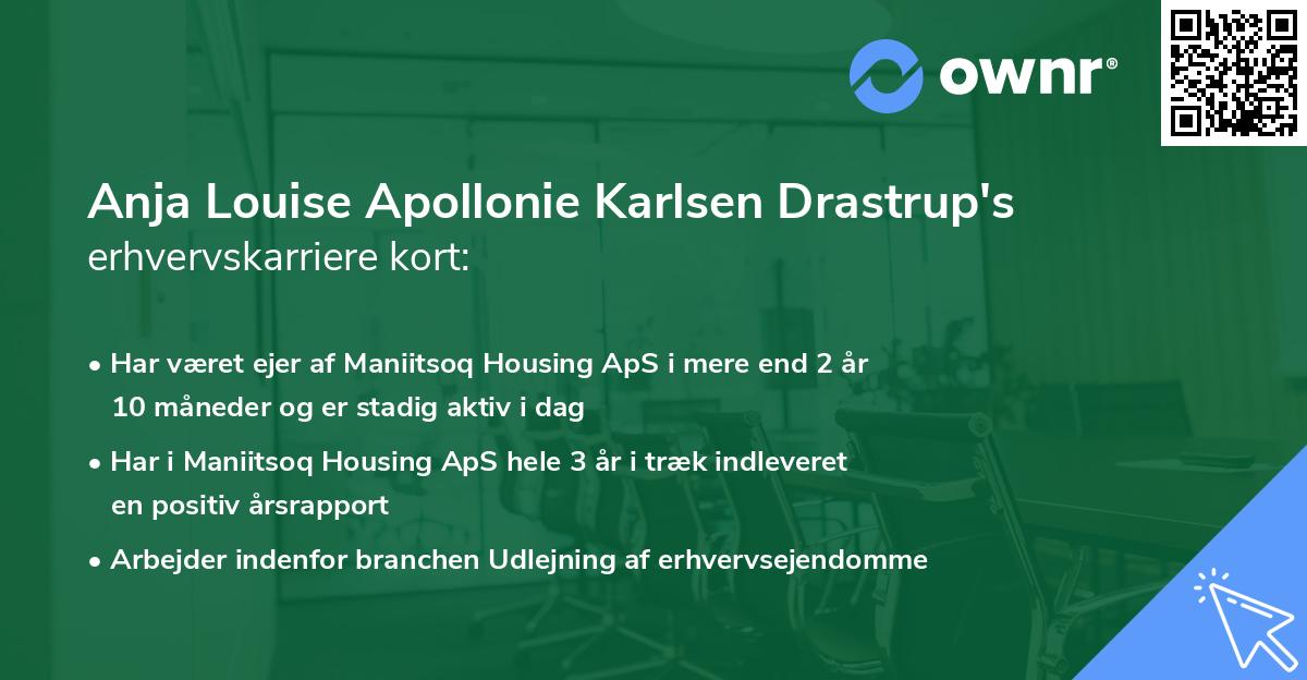 Anja Louise Apollonie Karlsen Drastrup's erhvervskarriere kort