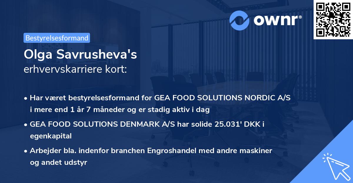 Olga Savrusheva's erhvervskarriere kort