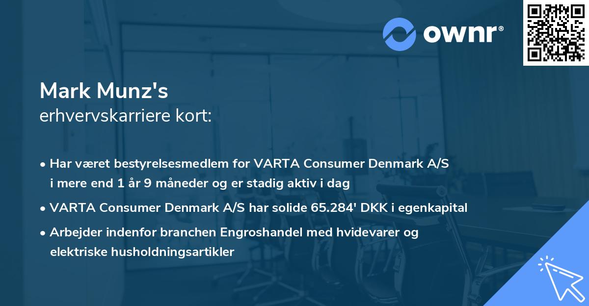 Mark Munz's erhvervskarriere kort