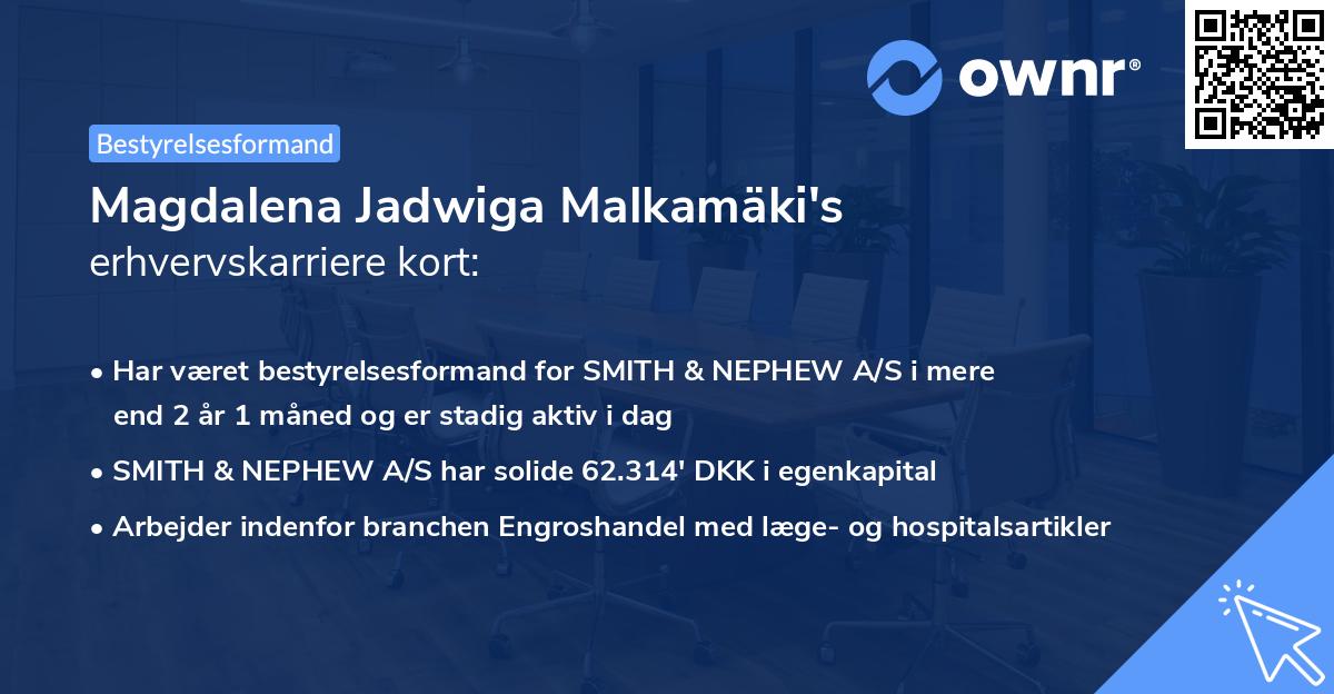 Magdalena Jadwiga Malkamäki's erhvervskarriere kort