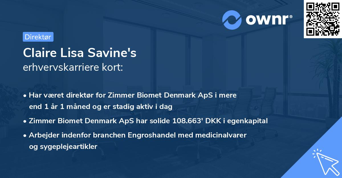Claire Lisa Savine's erhvervskarriere kort