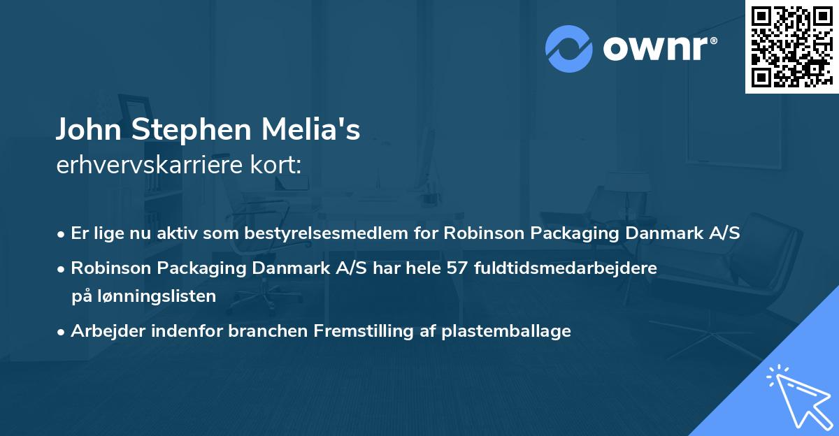 John Stephen Melia's erhvervskarriere kort