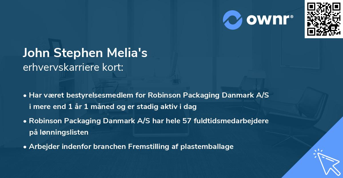 John Stephen Melia's erhvervskarriere kort