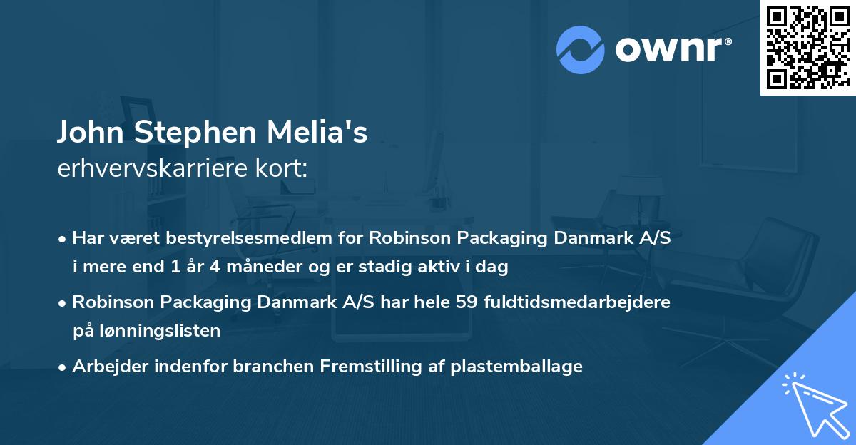 John Stephen Melia's erhvervskarriere kort