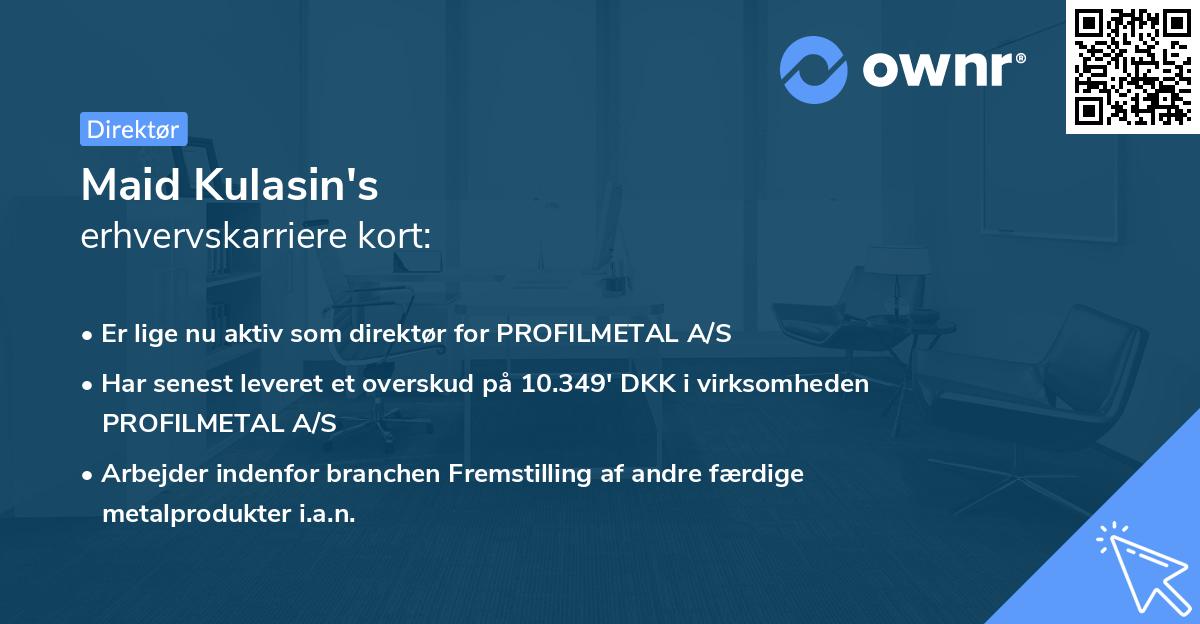 Maid Kulasin's erhvervskarriere kort